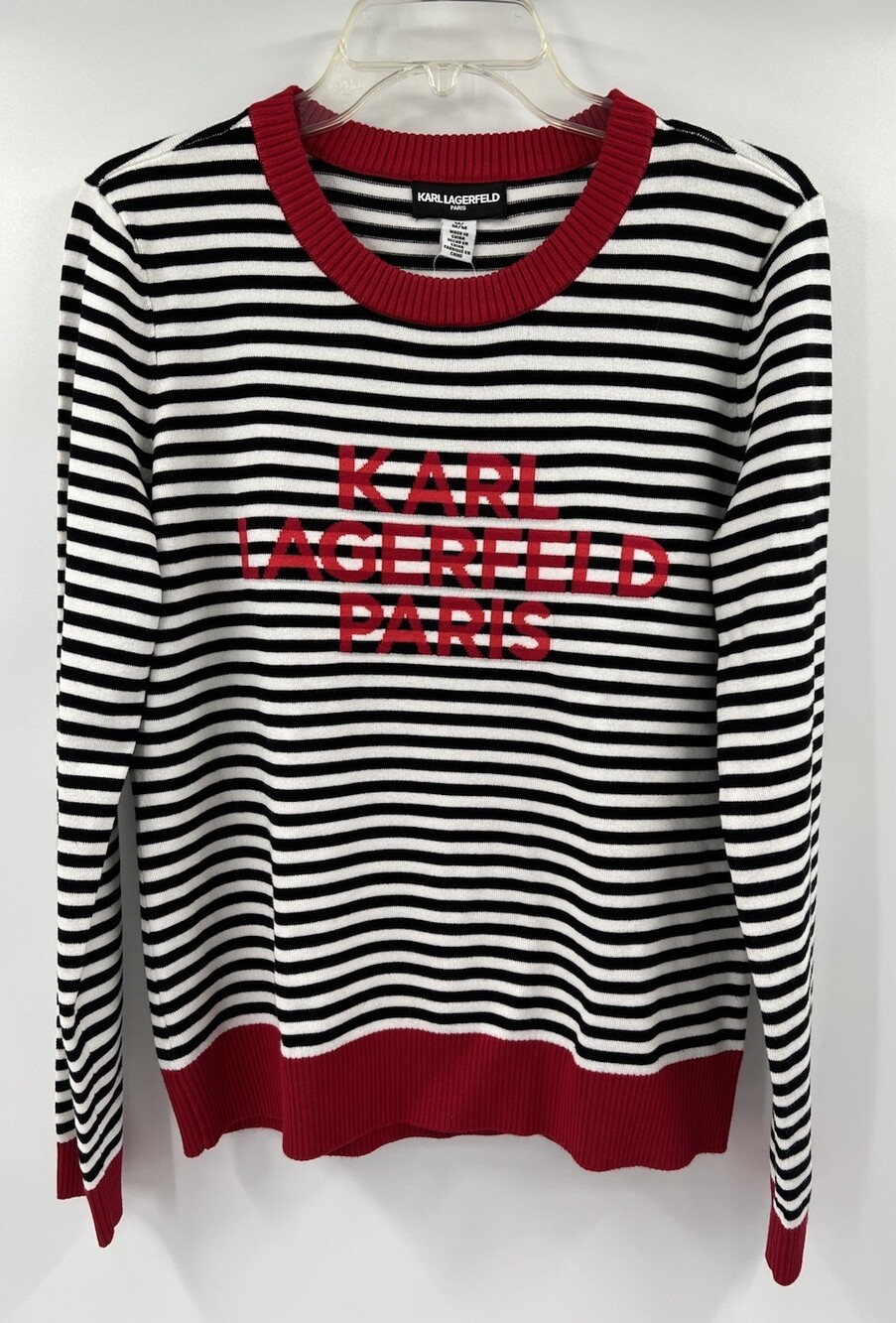 New Karl Lagerfeld Paris Women's Multicolor Black White Striped Sweater Medium